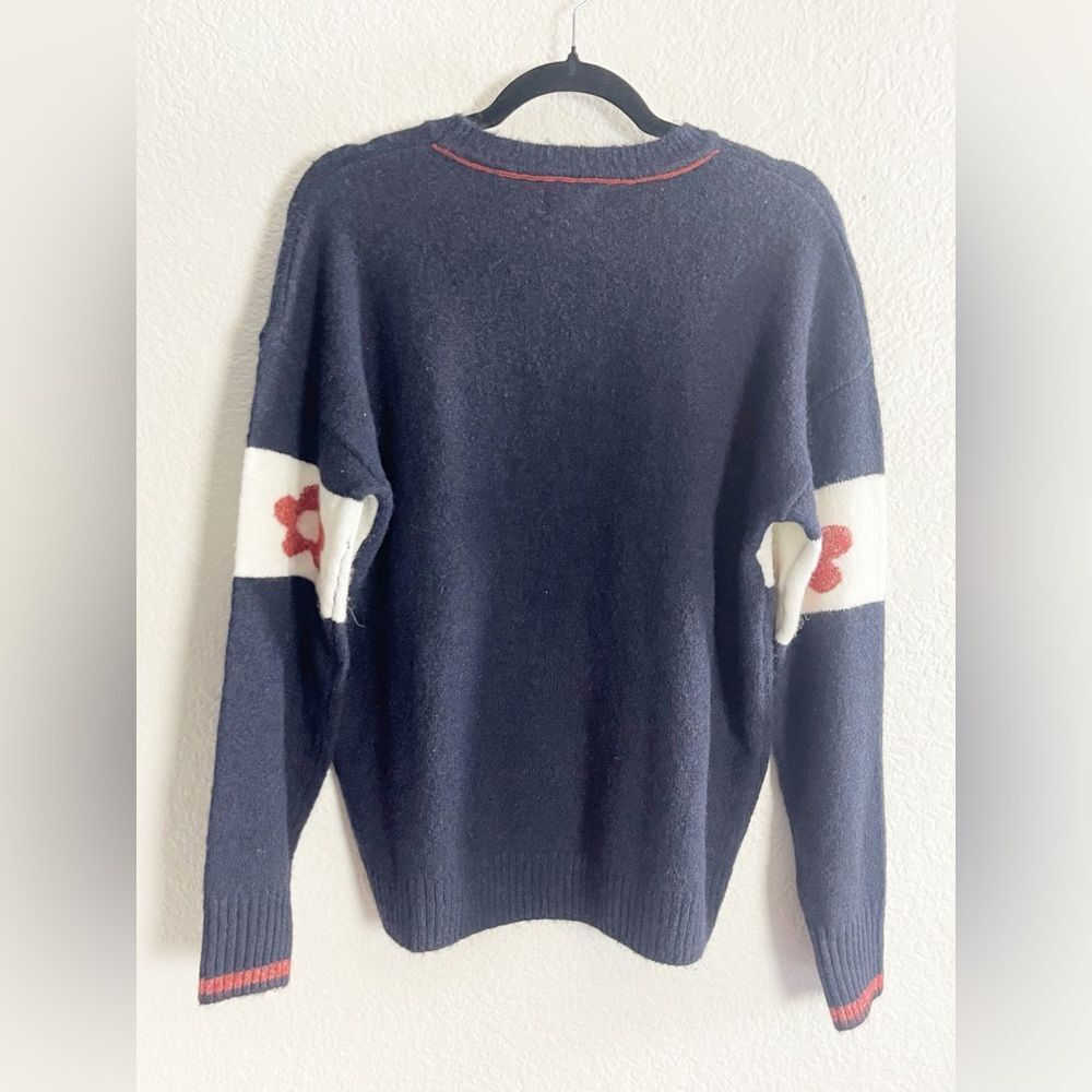 Anthropologie Sundry La Fleur Pullover Sweater Navy and Cream Stripe with Flower - Picture 5 of 8